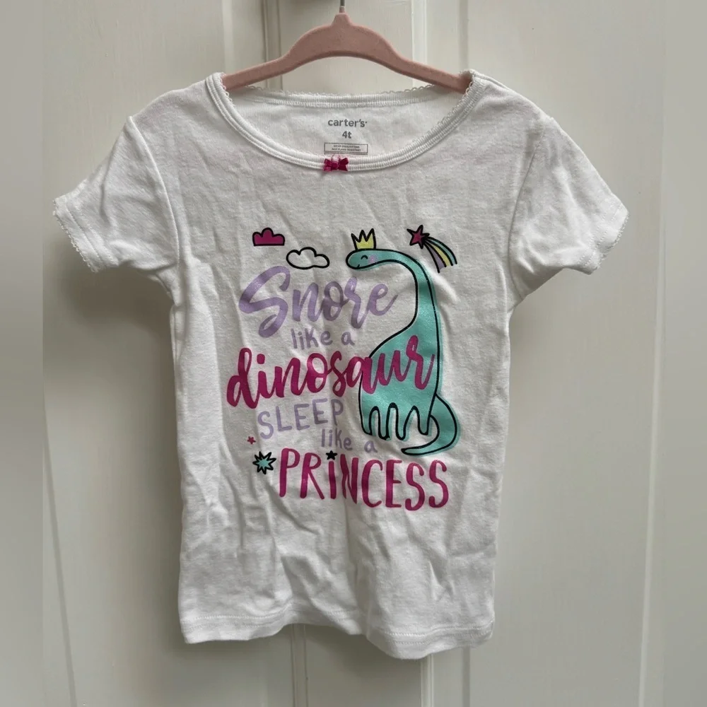 Carter's 4T Girls Snore Like a Dinosaur Princess Short Sleeve Shirt Pajama Top